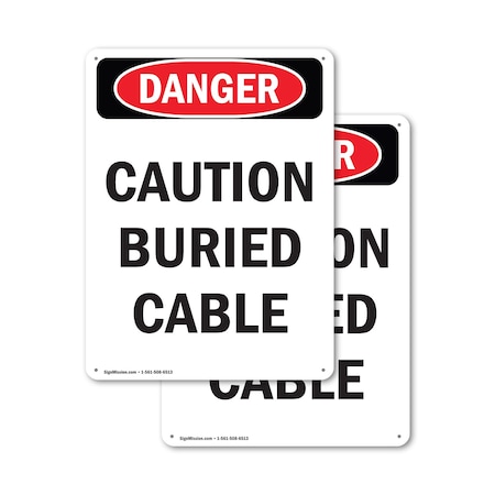 Signmission Caution Buried Cable Danger Sign, Plastic, 12in W x 18in L, 2PK OS-2PACK-DS-P-1218-V-2277